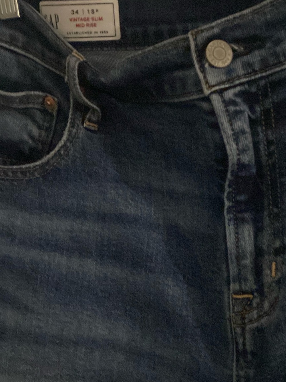 GAP Vintage Slim Mid Rise Women's Jeans Size 18 / 34 Dark Blue Denim NWOT! - Picture 4 of 9
